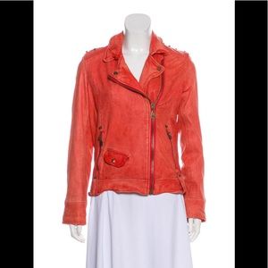 Doma Bike Leather Jacket in Distressed Orange